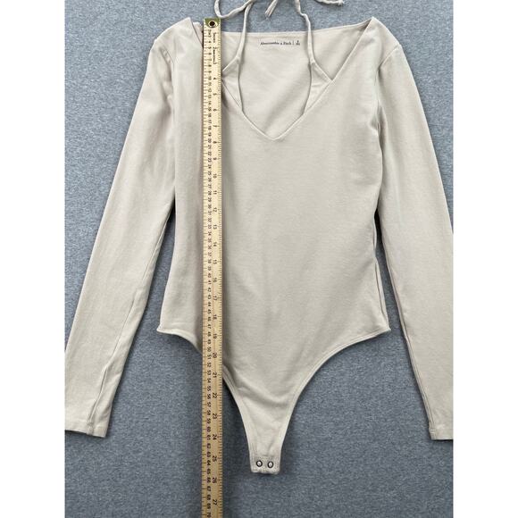 Abercrombie & Fitch Bodysuit Top Sz S Beige Tan Halter Multiway Cotton Seamless - Picture 5 of 9
